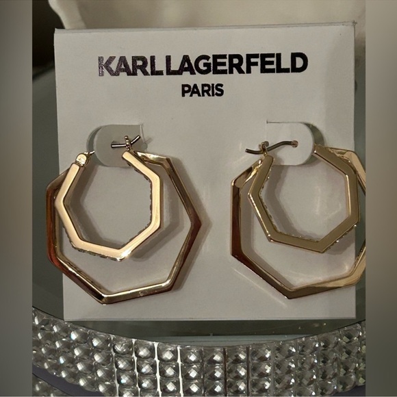 Karl Lagerfeld Gold and Silver Geometric Hoop Earrings - Picture 3 of 4